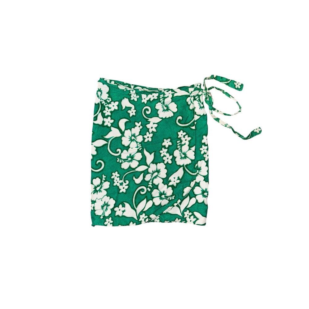 Koko Knot Wrap Skirt Women One Size Green Floral Tropical Hibiscus Mini